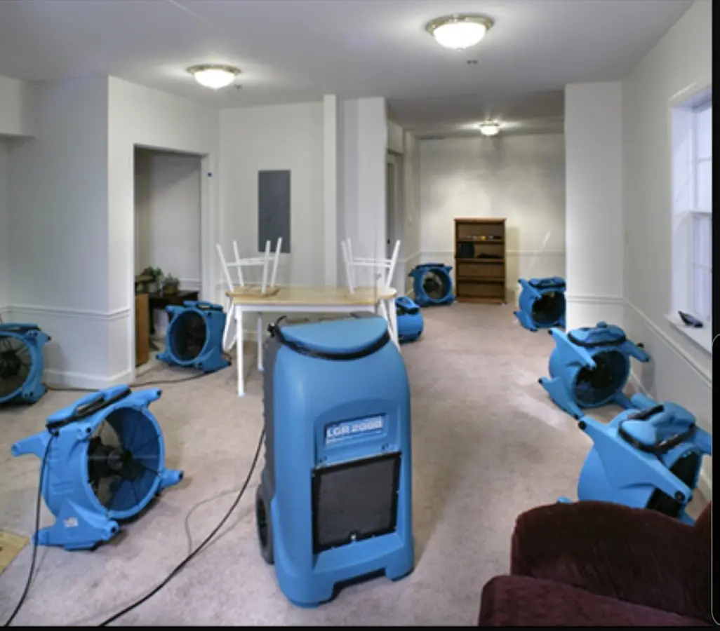 Air movers and dehumidifier setup for Water Damage Restoration in Park Ridge